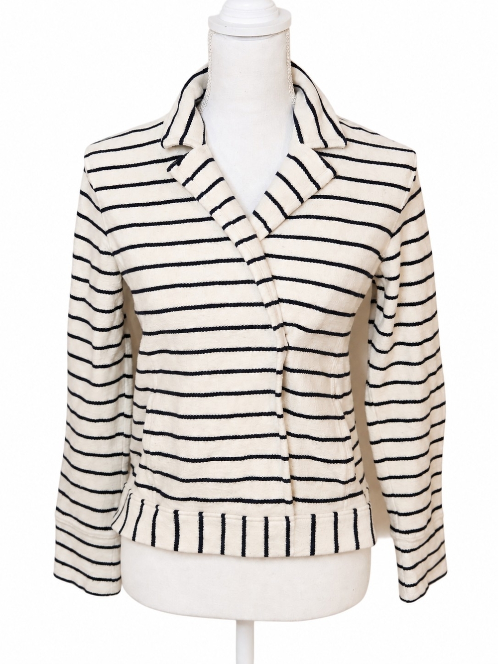 Ann Taylor LOFT Blazer Cardigan Cotton Lightweight Striped Petite PS